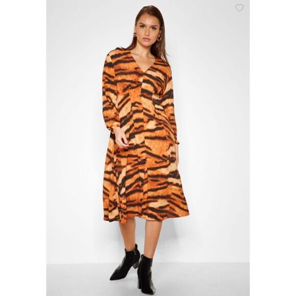 Tiger Print Dress Animal Viscose US 4 Or Small - Picture 1 of 9
